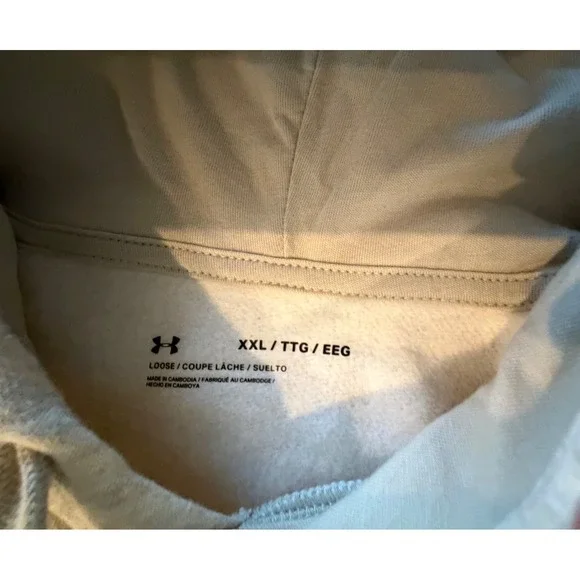 Under Armour Mens Rival Fleece Hoodie XXL Oatmeal Heather Gray Big Logo Pullover - Picture 2 of 3